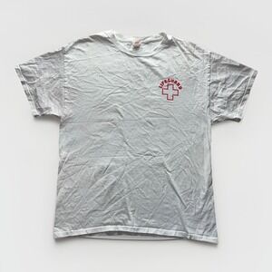Vintage Lifeguard T-Shirt Mens L White Red Cross Graphic Y2K Beach Surf Tee